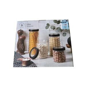 NIB New The Spring Shop Diamond Textured 8 Piece Glass Storage Jars Set